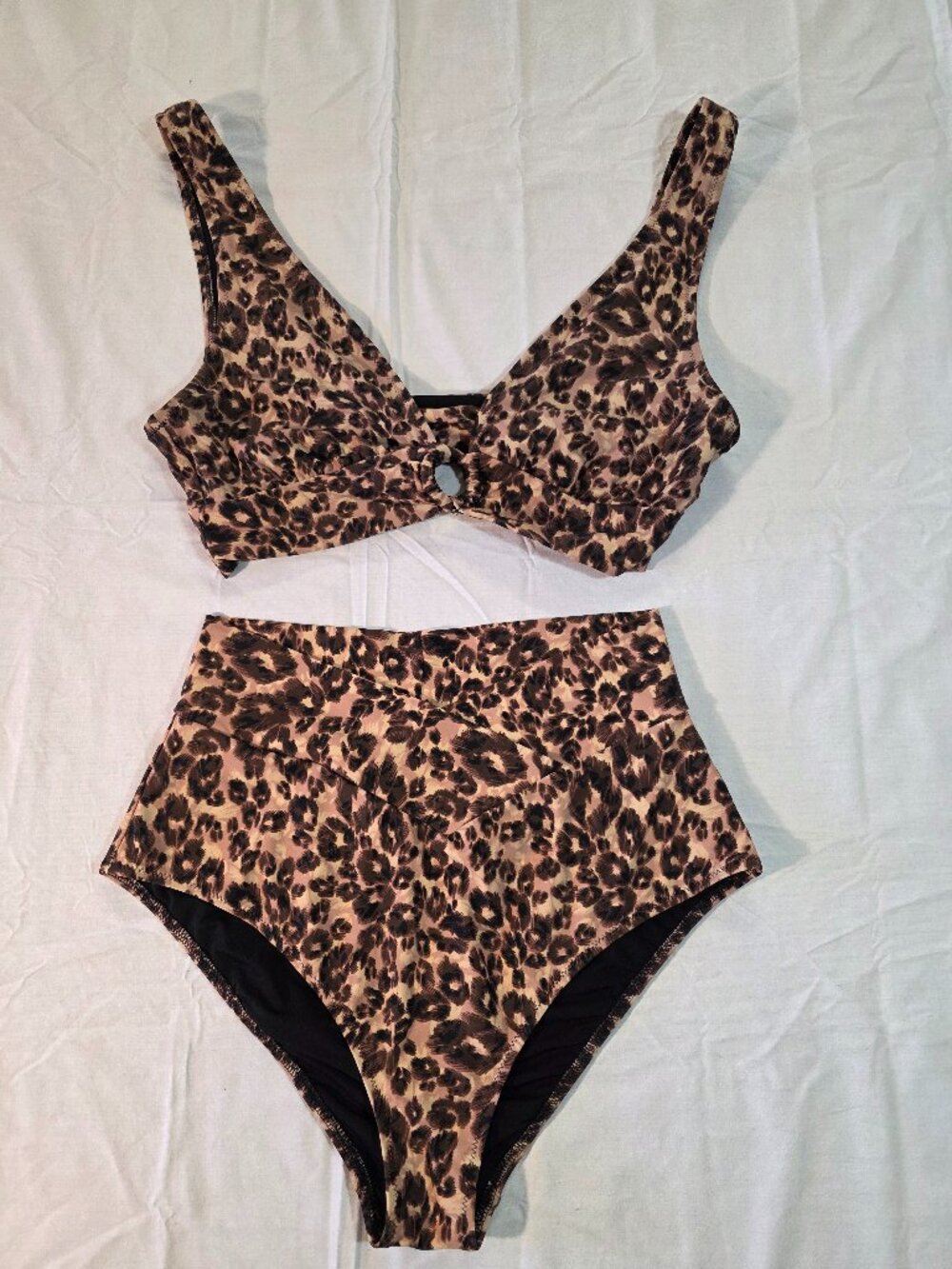 Aerie Two Piece Swimsuit Bikini Ditsy Floral Large Top Medium Bottom Brown